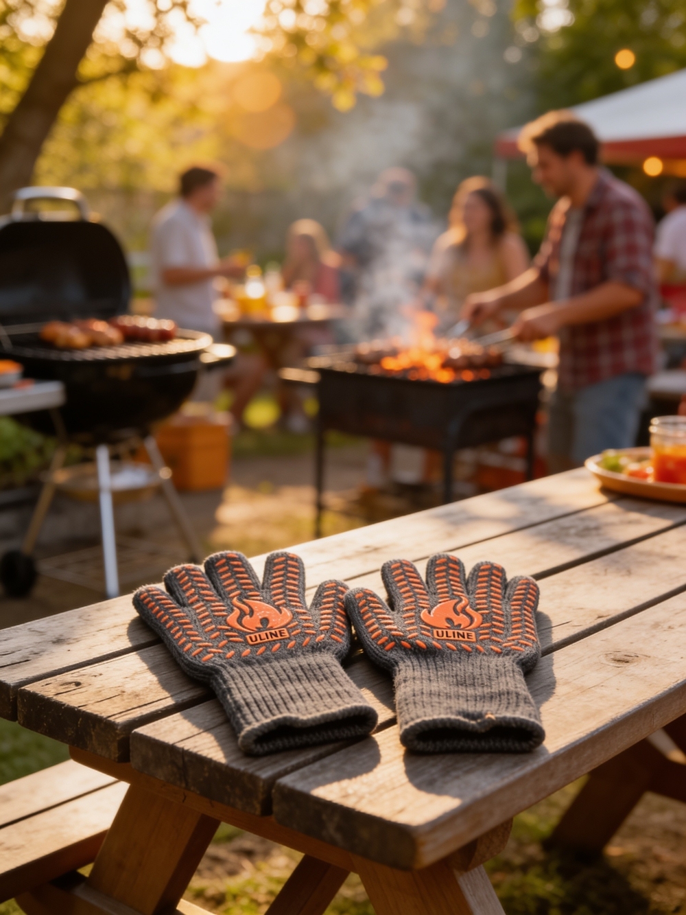 Heat-Resistant BBQ Gloves - Gray with Orange Grip